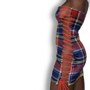 Plaid Tie Up Mini Dress